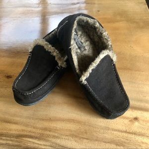 Mens American Eagle AEO Suede Shearling Dark Brown Driving Moccasins Slippers 9